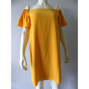 Trina Turk Off Shoulder Yellow Mini Dress Lined Size Medium Short Flutter Sleeve